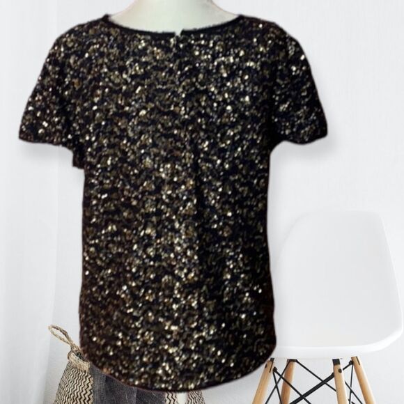 ZADIG & VOLTAIRE SILK BLEND TRUSTY SEQUIN GOLD SILVER EYELASH TRIM BOXY FIT TOP - Picture 6 of 16